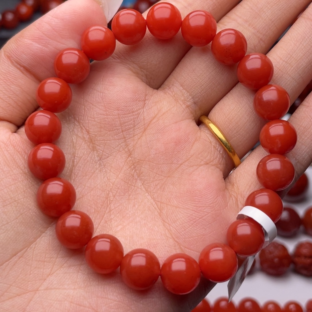 南红玛瑙未镶嵌手链Y9.6mm顶品收藏滴水洞亮光手串