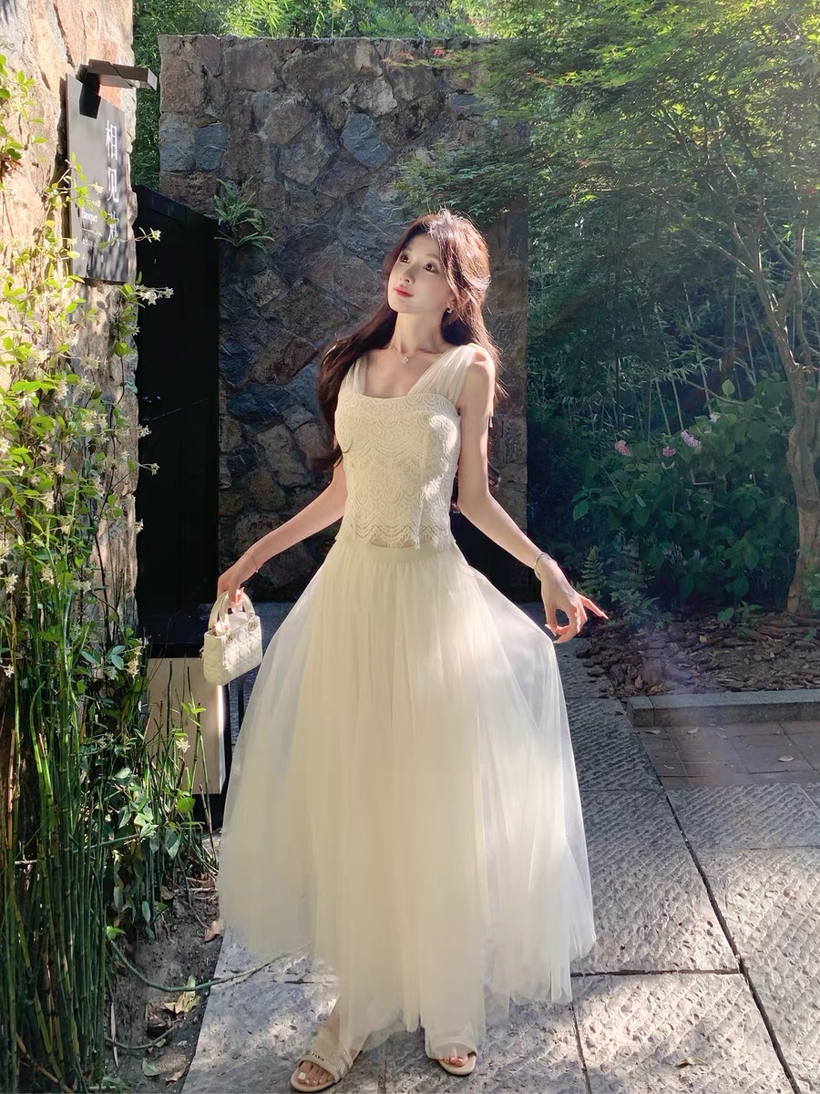 ~氧气白月光~白色网纱半身裙超仙森系高腰百搭仙女网纱裙