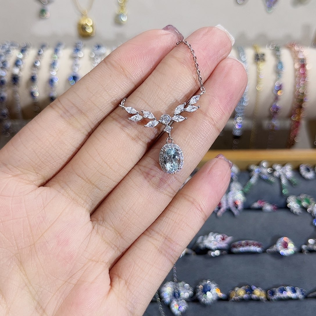 海蓝宝石项链银S925镶嵌