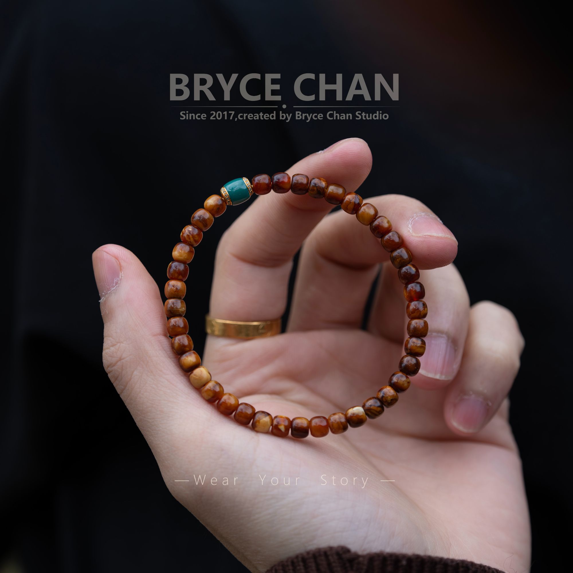 【耀今·晓山青】（5.3mm·3.8g·手围16.5）满沁妖孽18K金老型蜜蜡手串