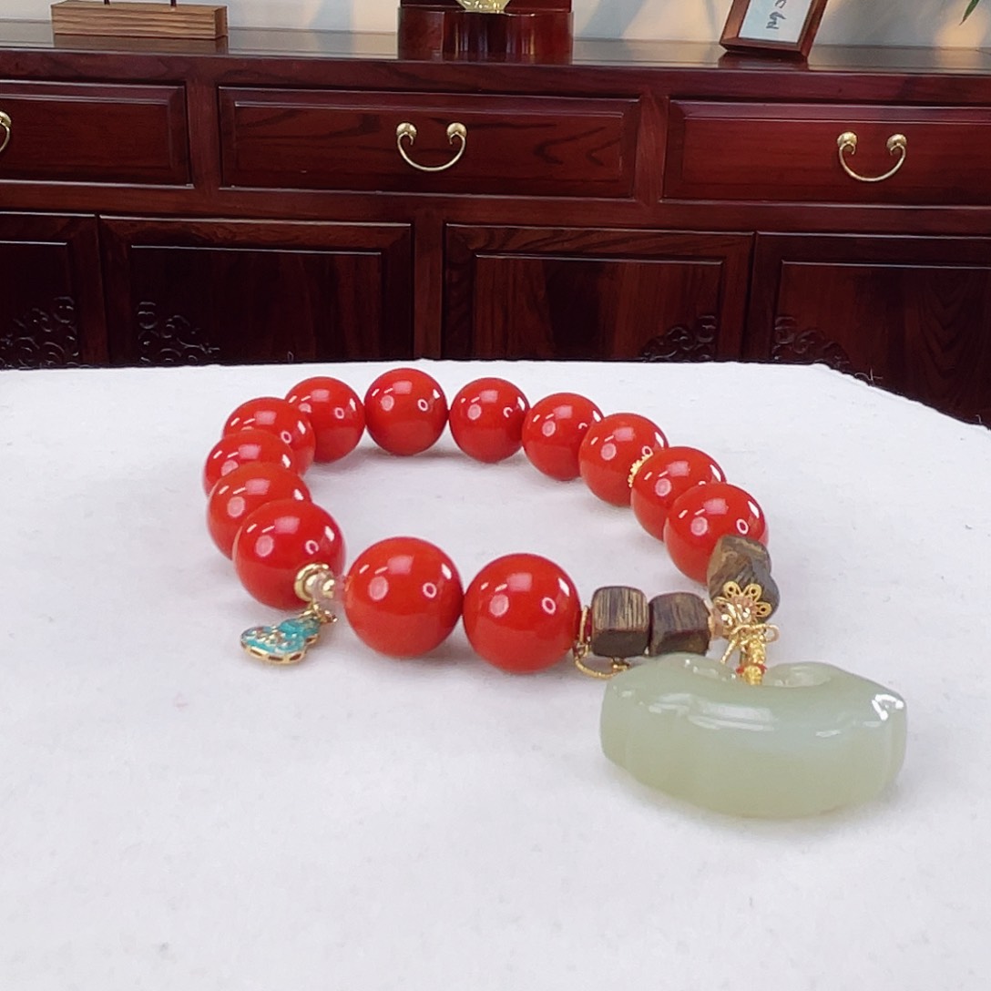 南红玛瑙手链18K金镶嵌南红12.9