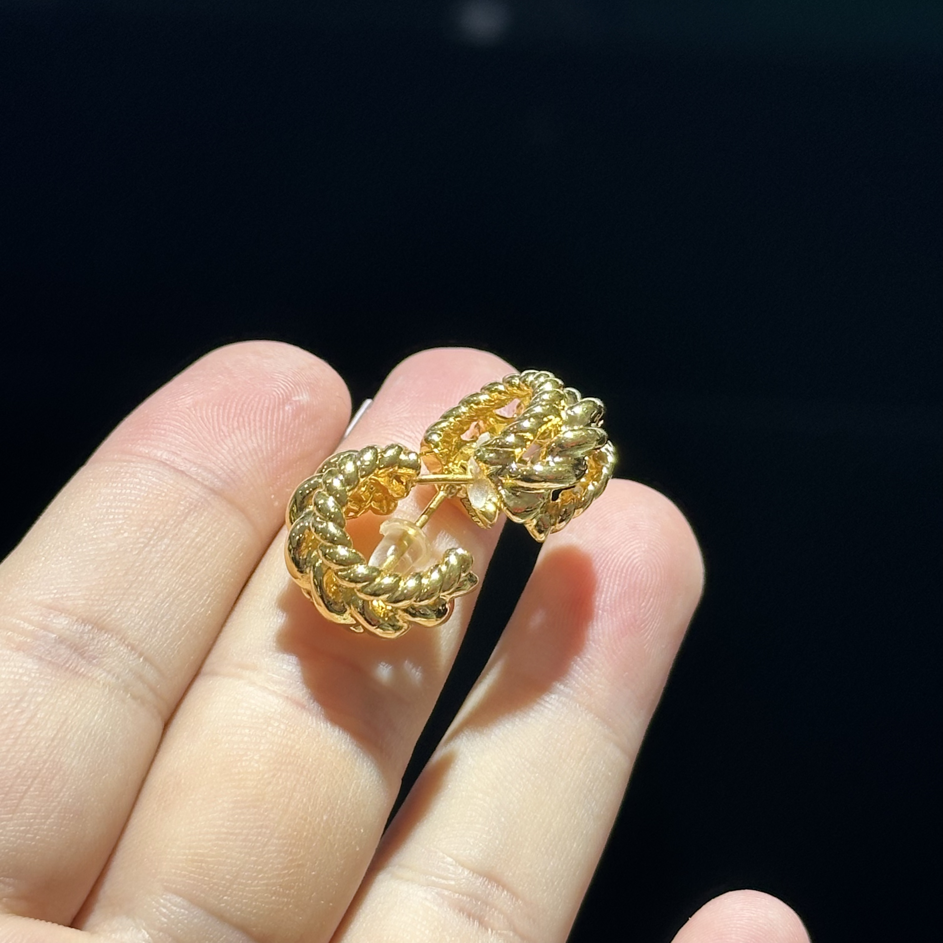 足金999 精品  麻绳编织直针耳钉 4.077 