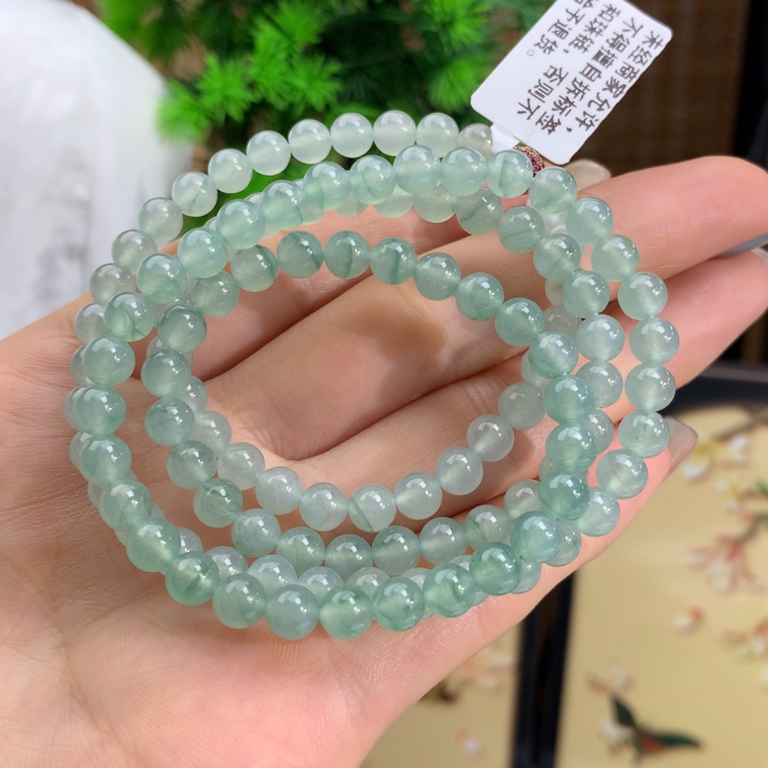 翡翠手链未镶嵌冰种晴底飘花手链卡5.6m m