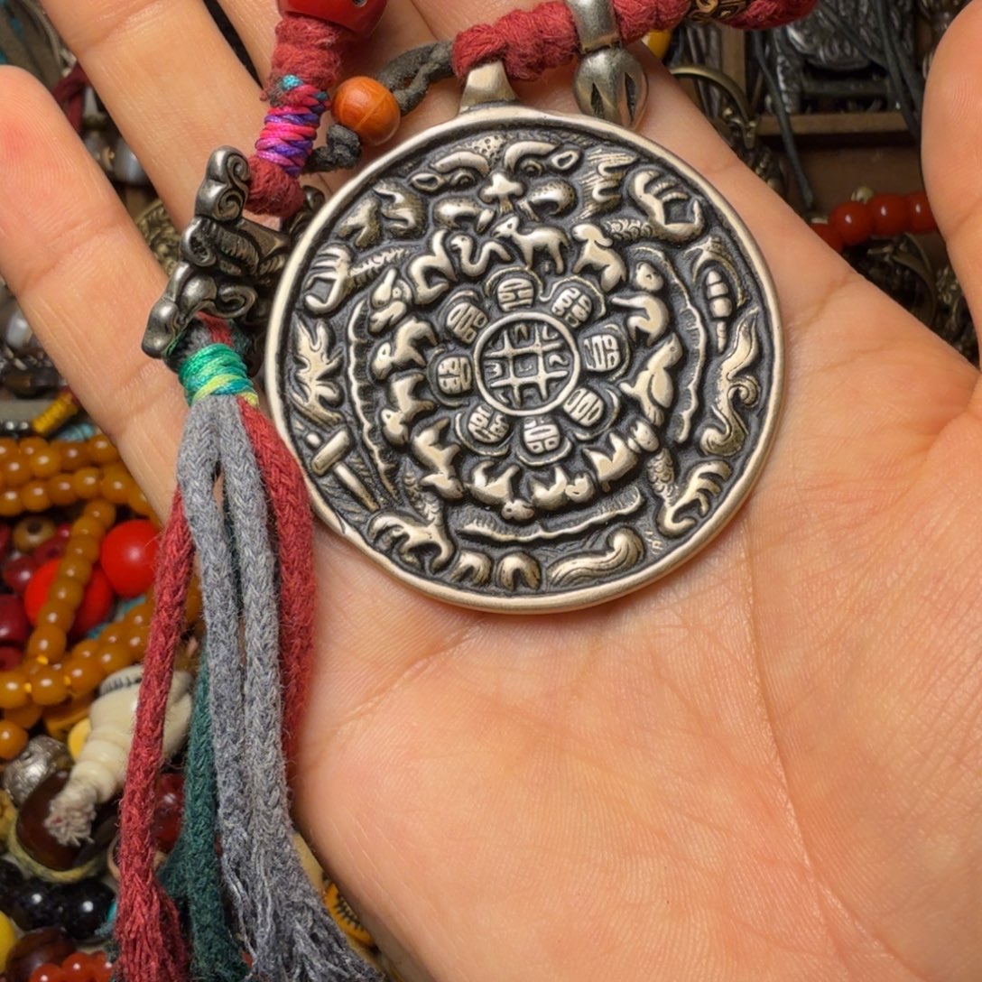 凤眼菩提手串黄利马铜材质九宫牌