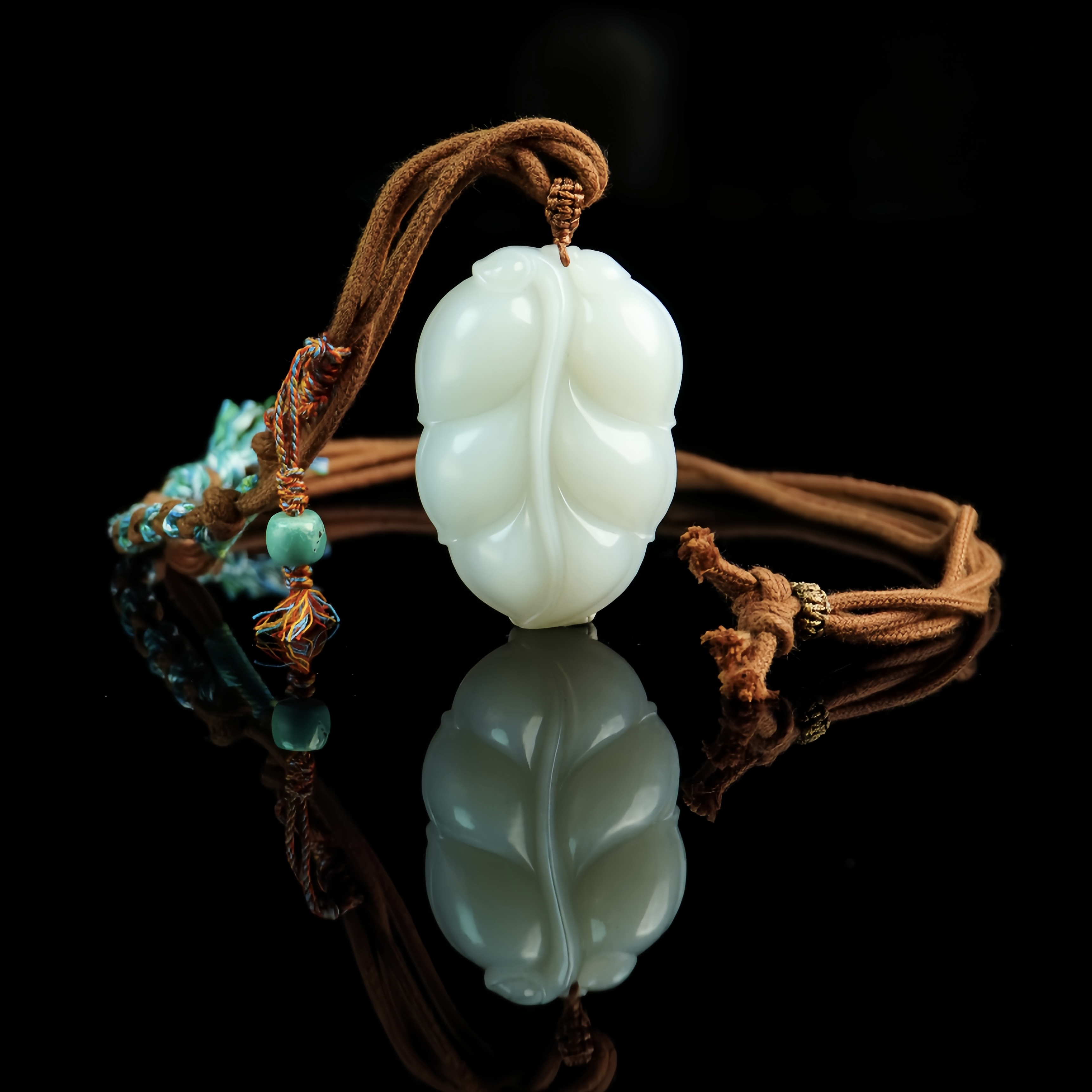 V姐|传承|和田玉俄白玉树叶吊坠 54*37mm-DM72626