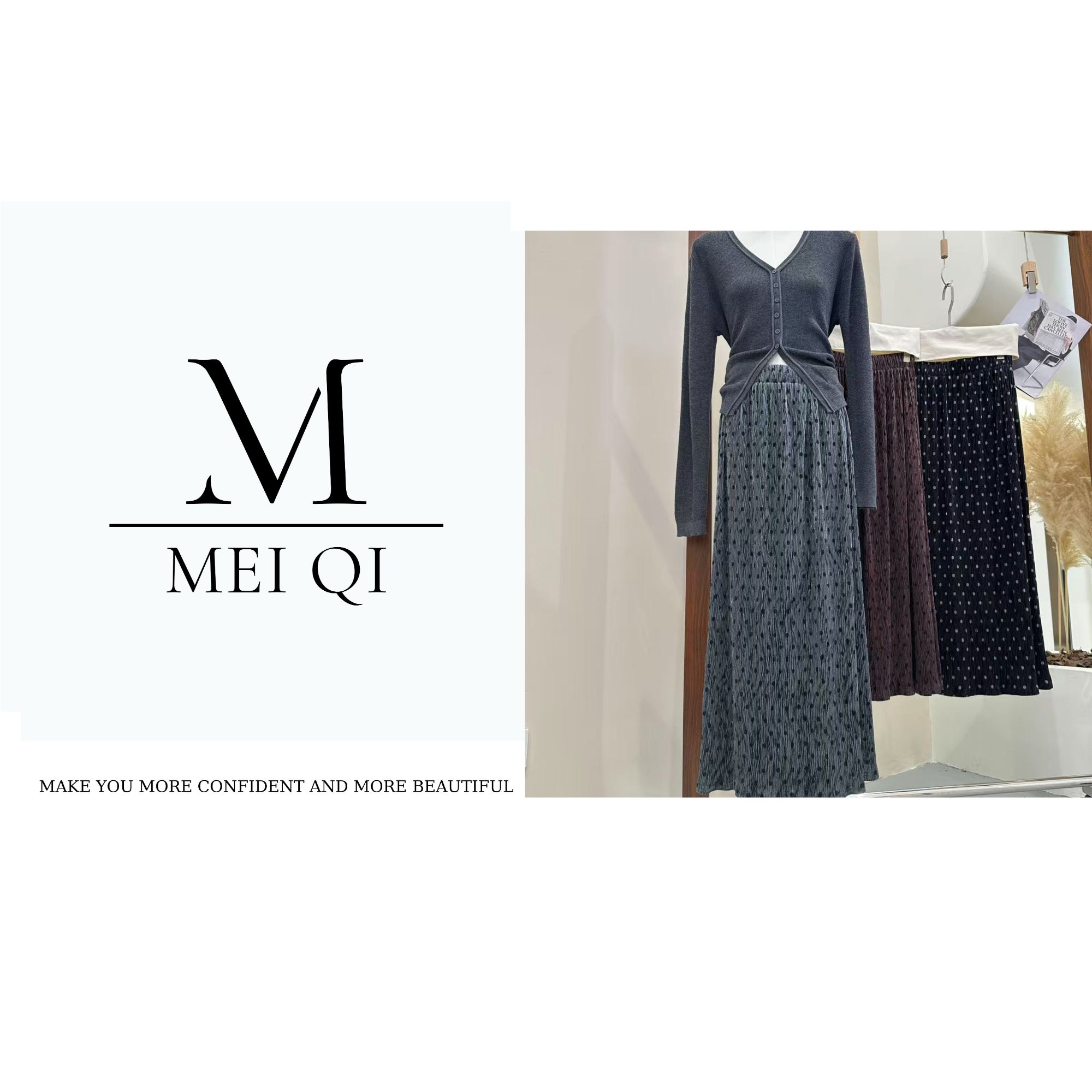 深圳南油白桃美美 高级感法式波点半身裙新款气质大摆裙百搭F1129