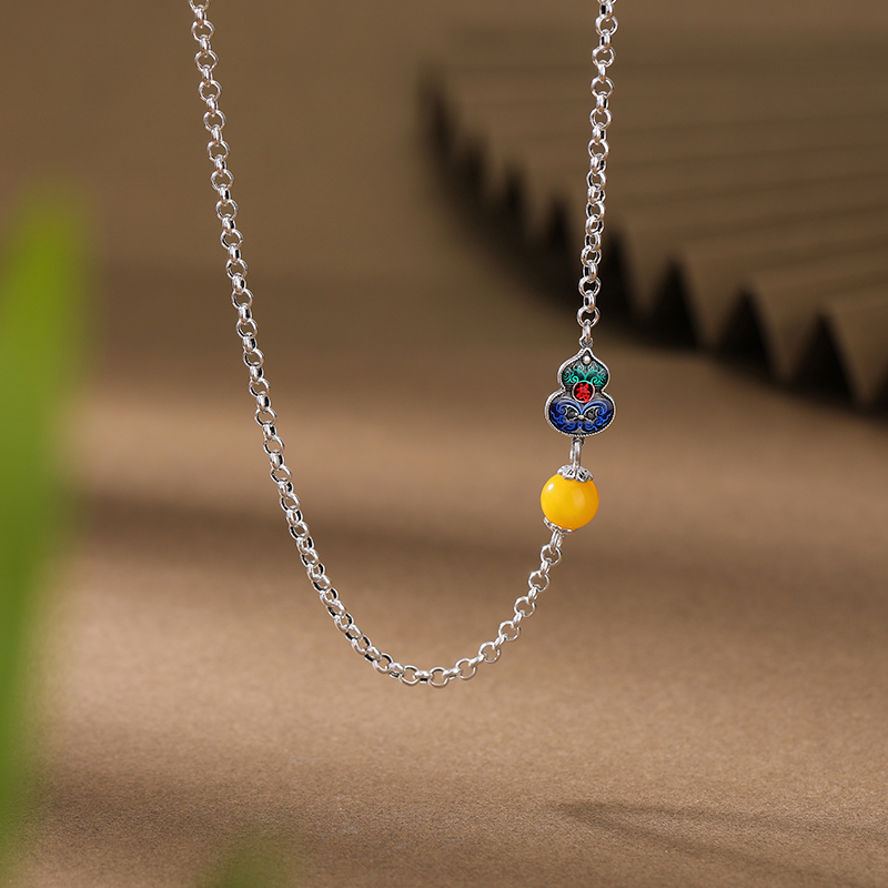 【佰万银庄】蜜蜡 景泰蓝葫芦S925银项链