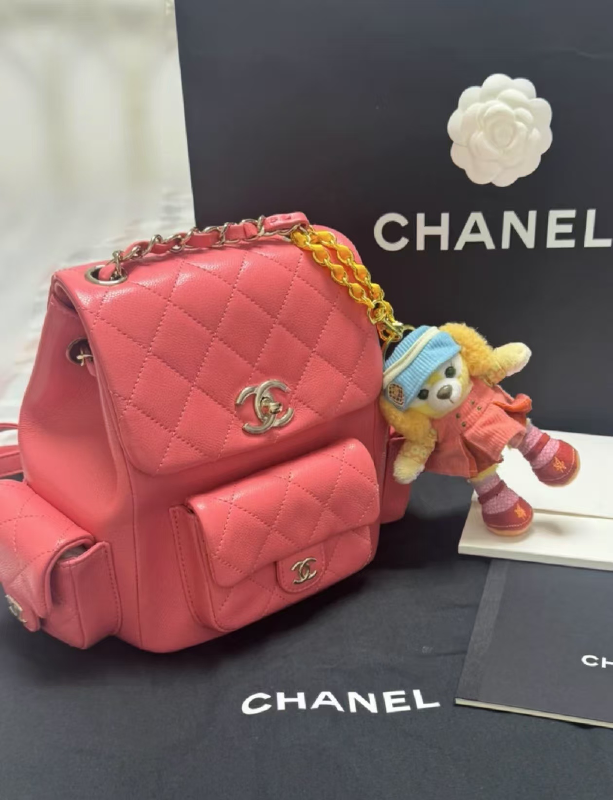 99新 Chanel/香奈儿 鱼子酱夏日粉坦克Duma双肩包小号 13027928