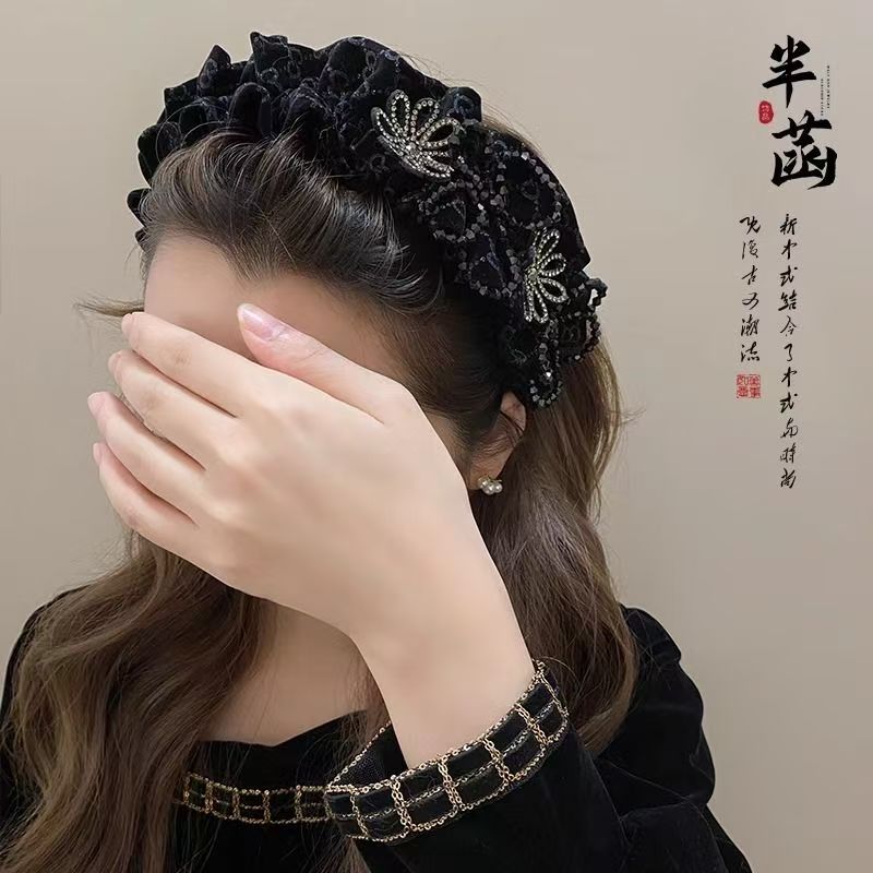 重工花朵发箍女前额刘海蓬松显发量高颅顶富家千金头箍发卡子b