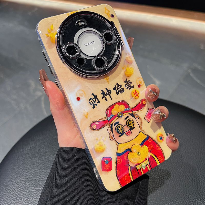 适用华为mate70系列新款手机壳新年喜庆财神全包镜头膜翻盖支架