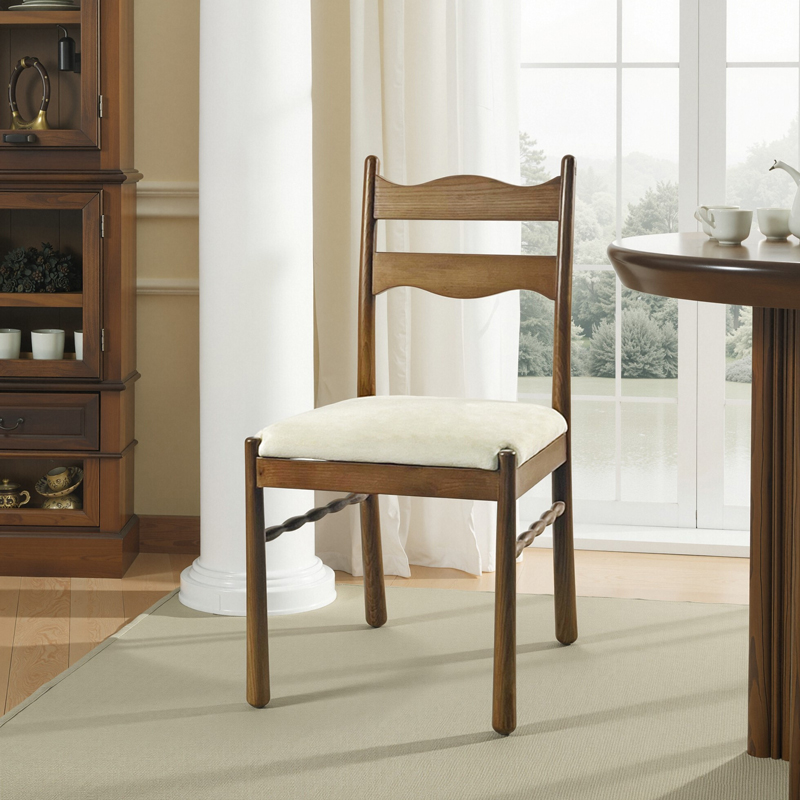 白蜡木餐椅法式复古布艺椅家用靠背椅子设计师全实木中古风餐厅椅