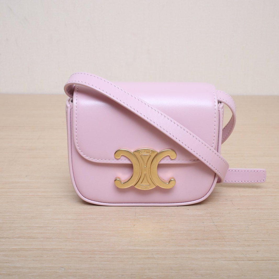 99新 Celine/思琳 小花双双 凯旋门 金属锁扣 Mini 粉色 皮革C