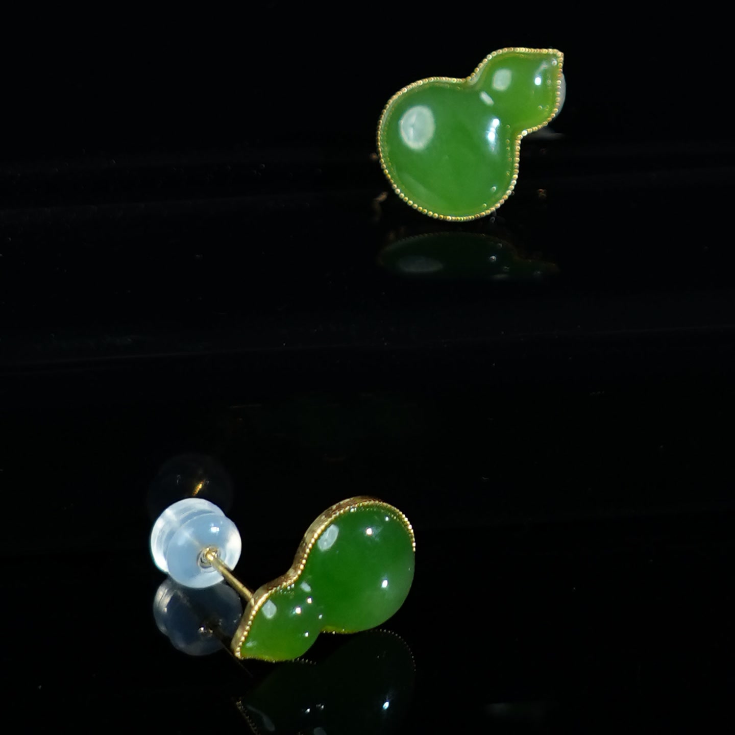 V姐|心选|和田玉碧玉福禄耳钉14*10*3mm-18K-ZHY121923