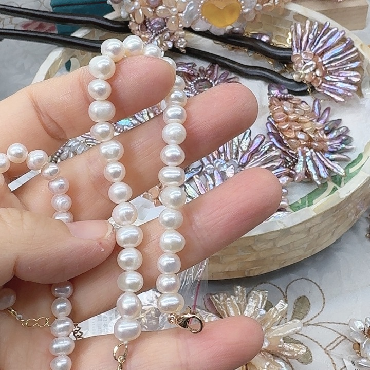 淡水珍珠发饰银S925镶嵌