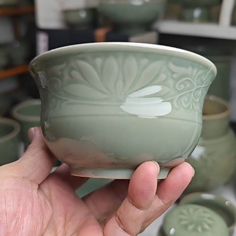 耀州窑莲纹米饭碗四只