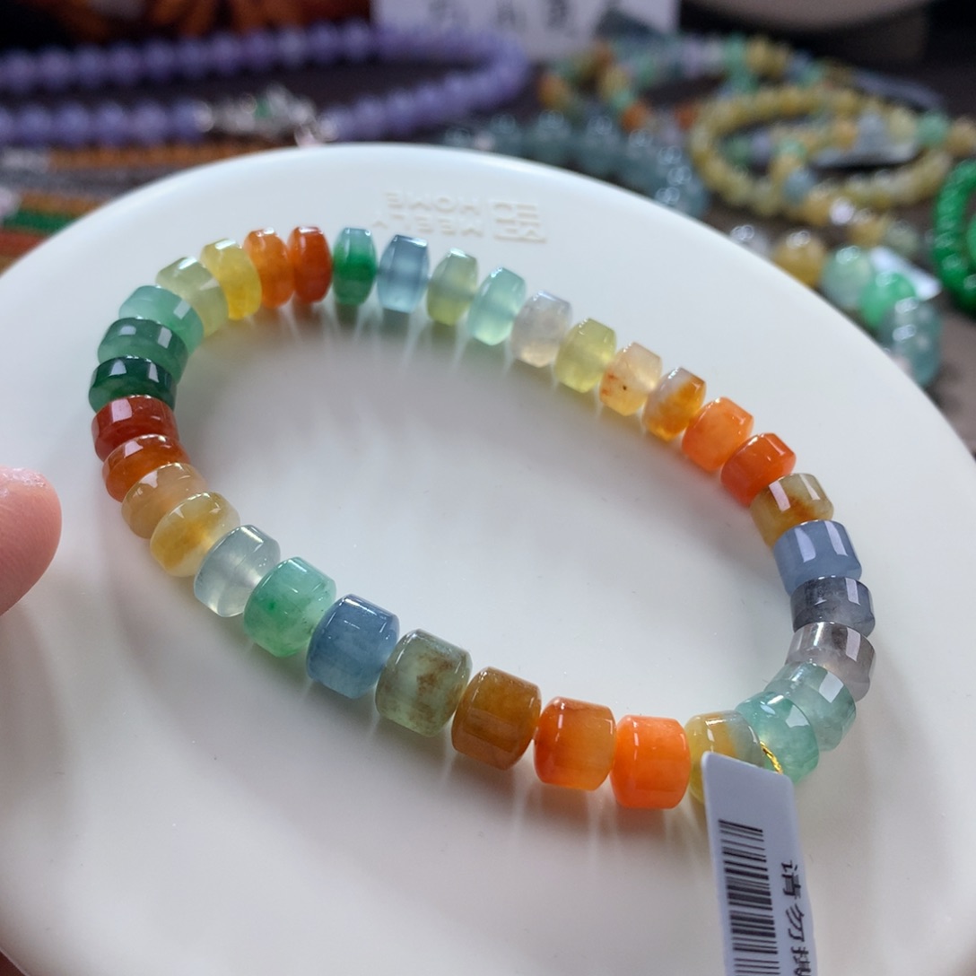 翡翠手链未镶嵌大漏！冰种浓艳彩桶珠手串