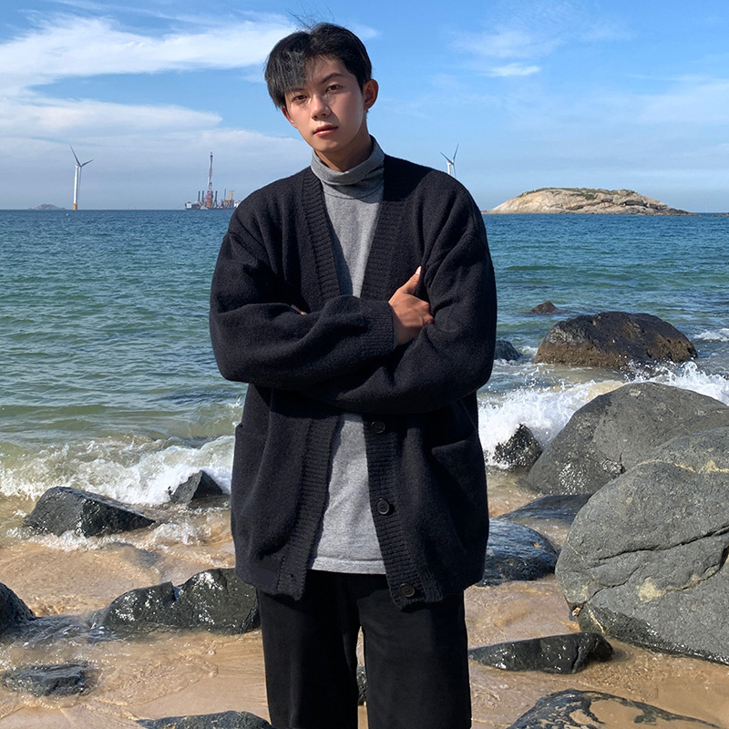 2025秋季新款针织开衫外套男慵懒风高级感春秋季穿搭韩系V领毛衣 