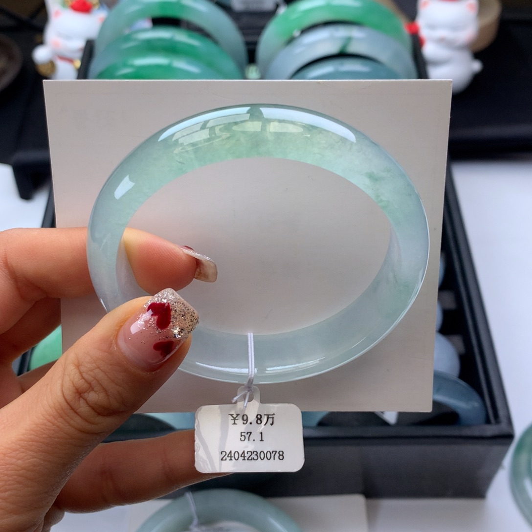 翡翠手镯未镶嵌57冰晴水正圈