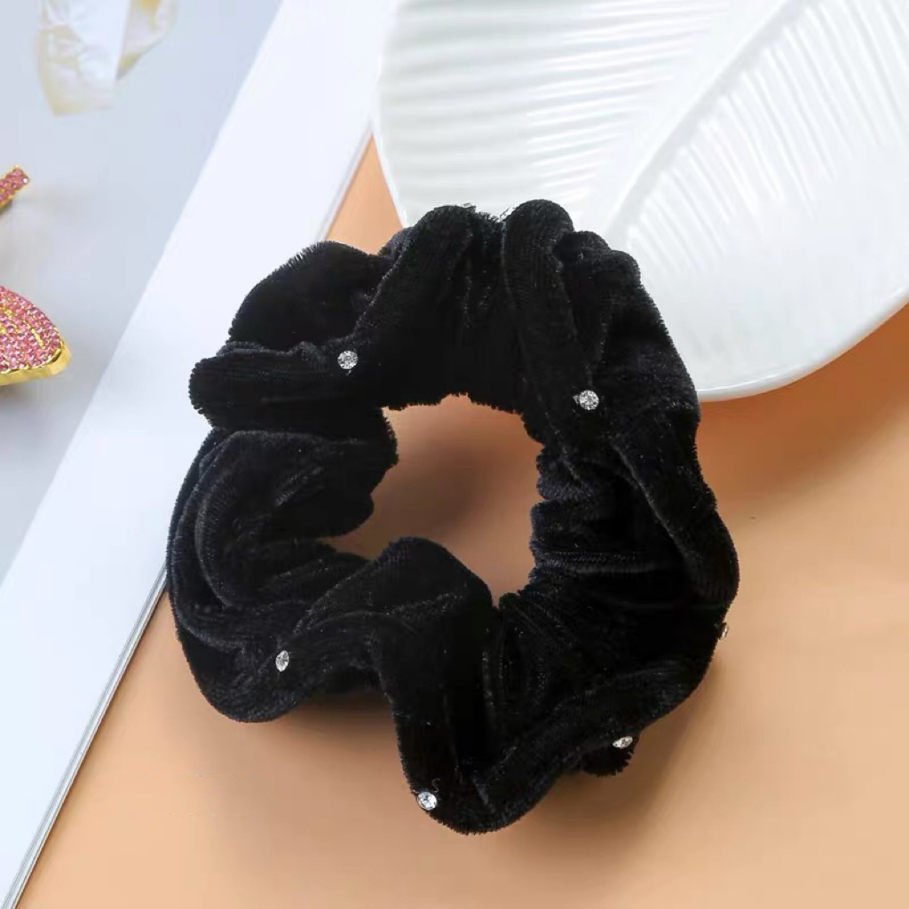 盘发毛绒丝绒镶点钻发圈大肠圈韩版百搭饰品绑头绳发圈发饰3975