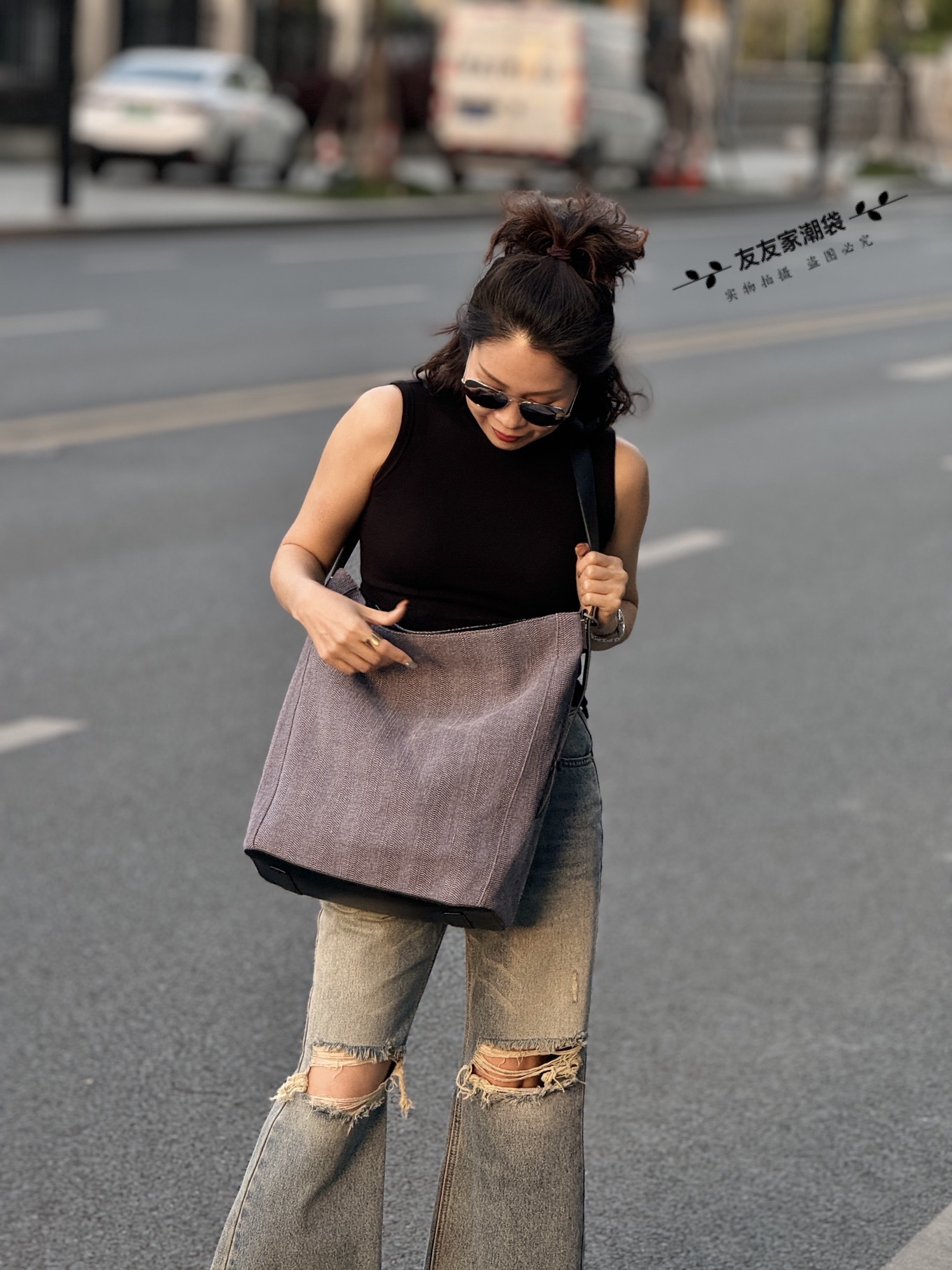 【友友家】定制水洗亚麻棉配头层牛皮氛围感单肩水桶包洋气高级