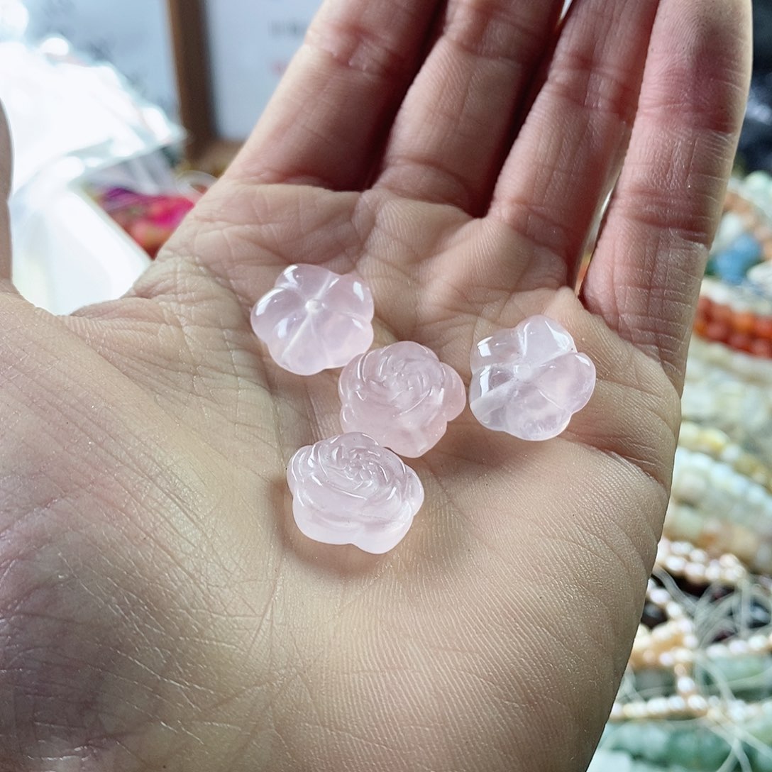 玛瑙/玉髓珠宝半成品未镶嵌一个16mm粉晶雕刻花E260