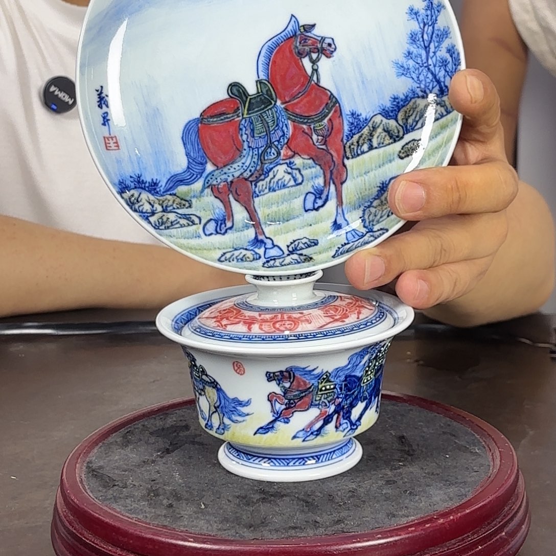 镜***台陶瓷六俊图盖碗一套