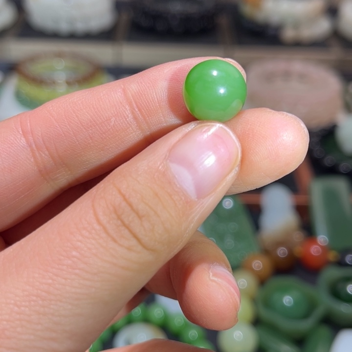 和田玉未镶嵌珠宝半成品卡12粉绿猫单珠