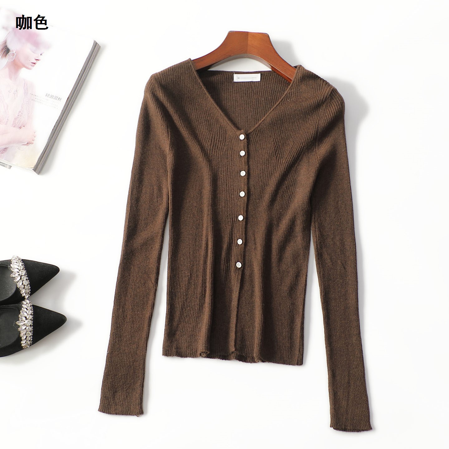 247909秋短款长袖单排扣针织衫修身毛衣上衣秋冬