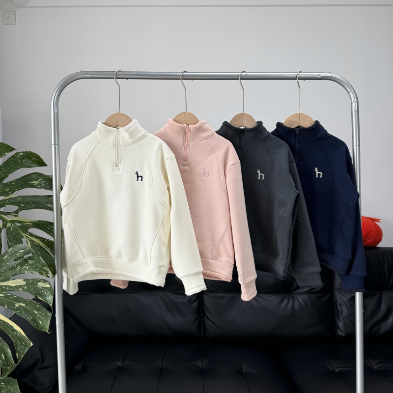 1027冬季新款中大童奥利绒半拉链刺绣加厚加绒男女童卫衣