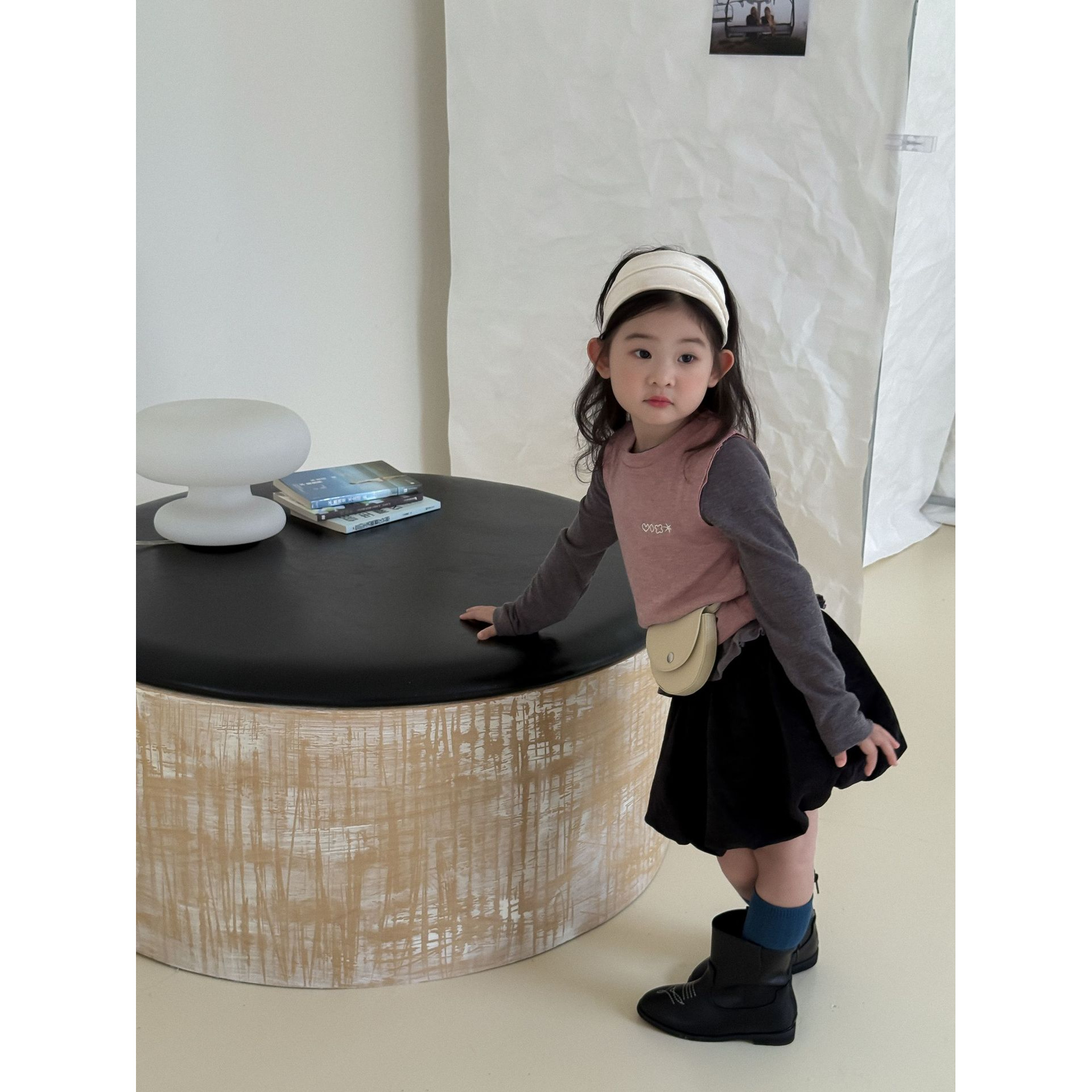 小粉象 ·女童2025秋季新款韩版真2件打底衫背心纯色丝绒裙套装