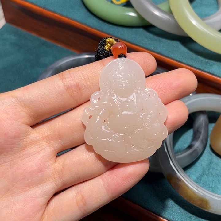 和田玉未镶嵌珠宝半成品藕粉黄财神