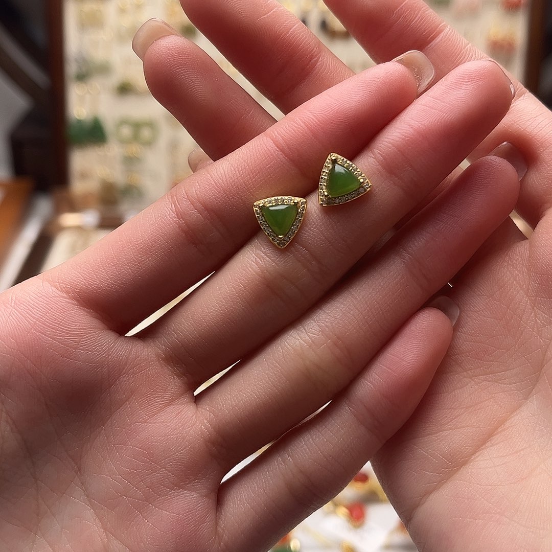 和田玉银S925镀金镶嵌耳饰