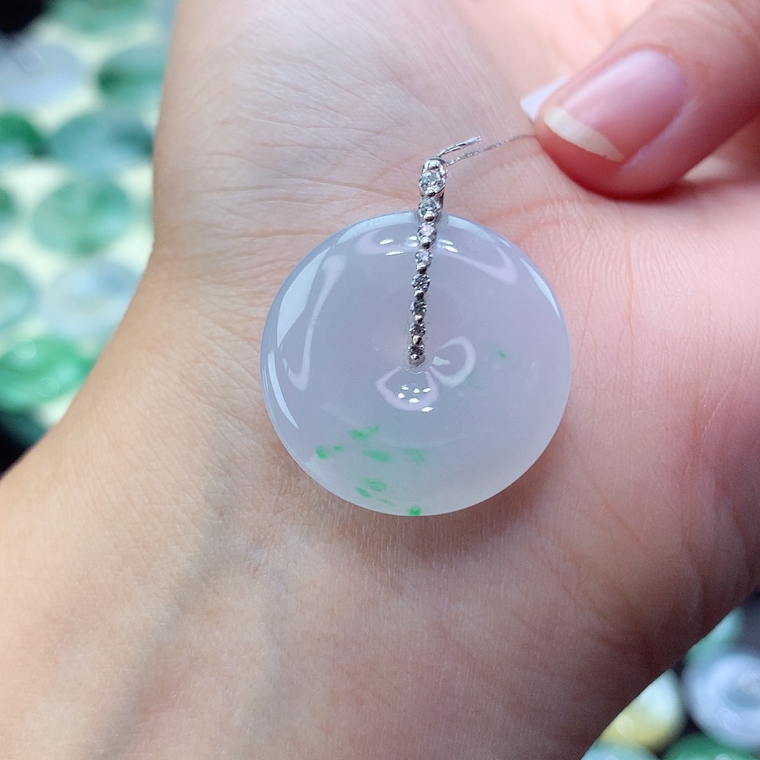 翡翠颈饰18K金镶嵌25尺寸23.7-5.6