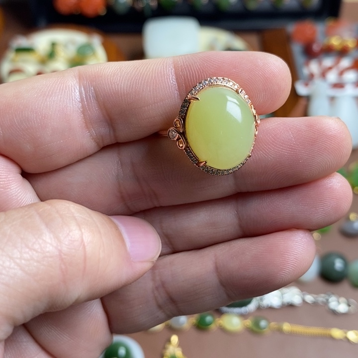 和田玉银S925镶嵌戒指