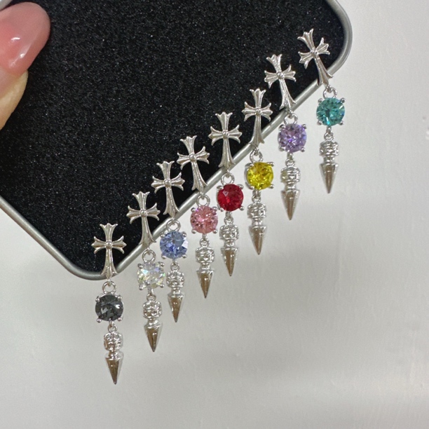 铜合金耳饰 耳钉爆闪耳饰十字尖锥吊坠款s925易变形介意勿拍