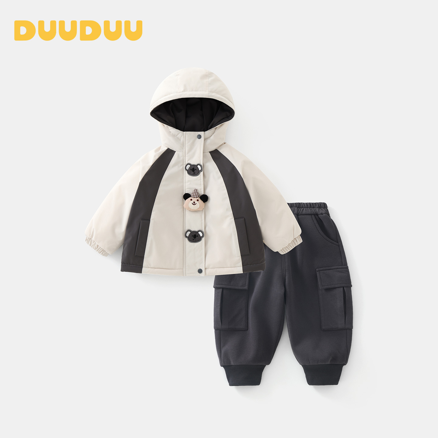 DUUDUU男童套装冬装卡通儿童夹棉外套加绒裤子宝宝冬季衣服童装