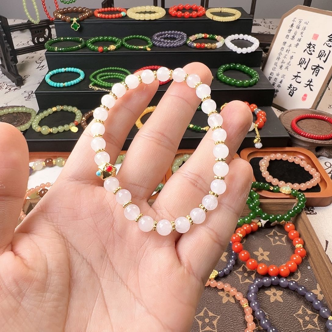 和田玉未镶嵌手链6m'm白玉设计手串