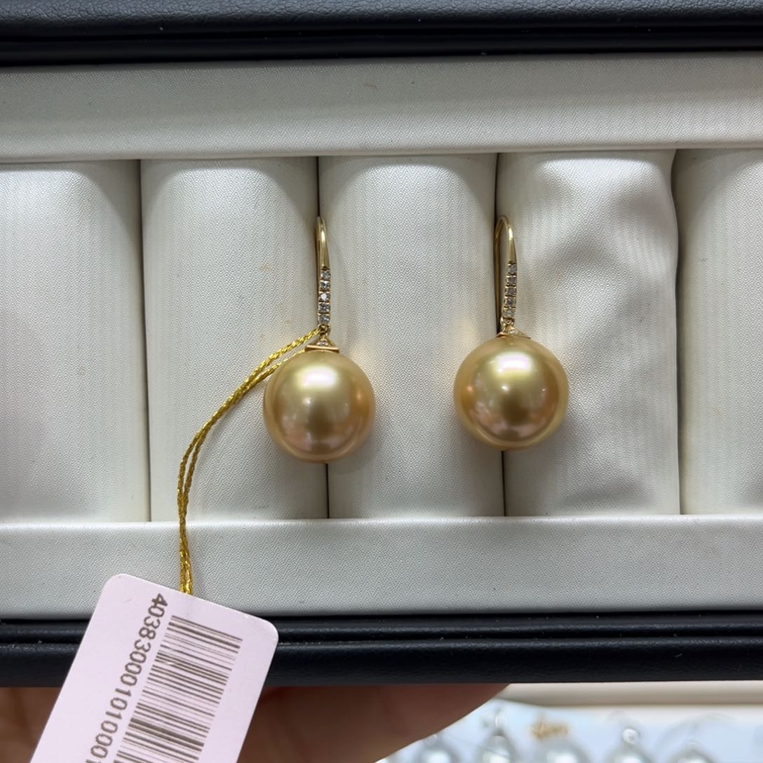 18K金镶嵌海水珍珠耳饰12-13mm