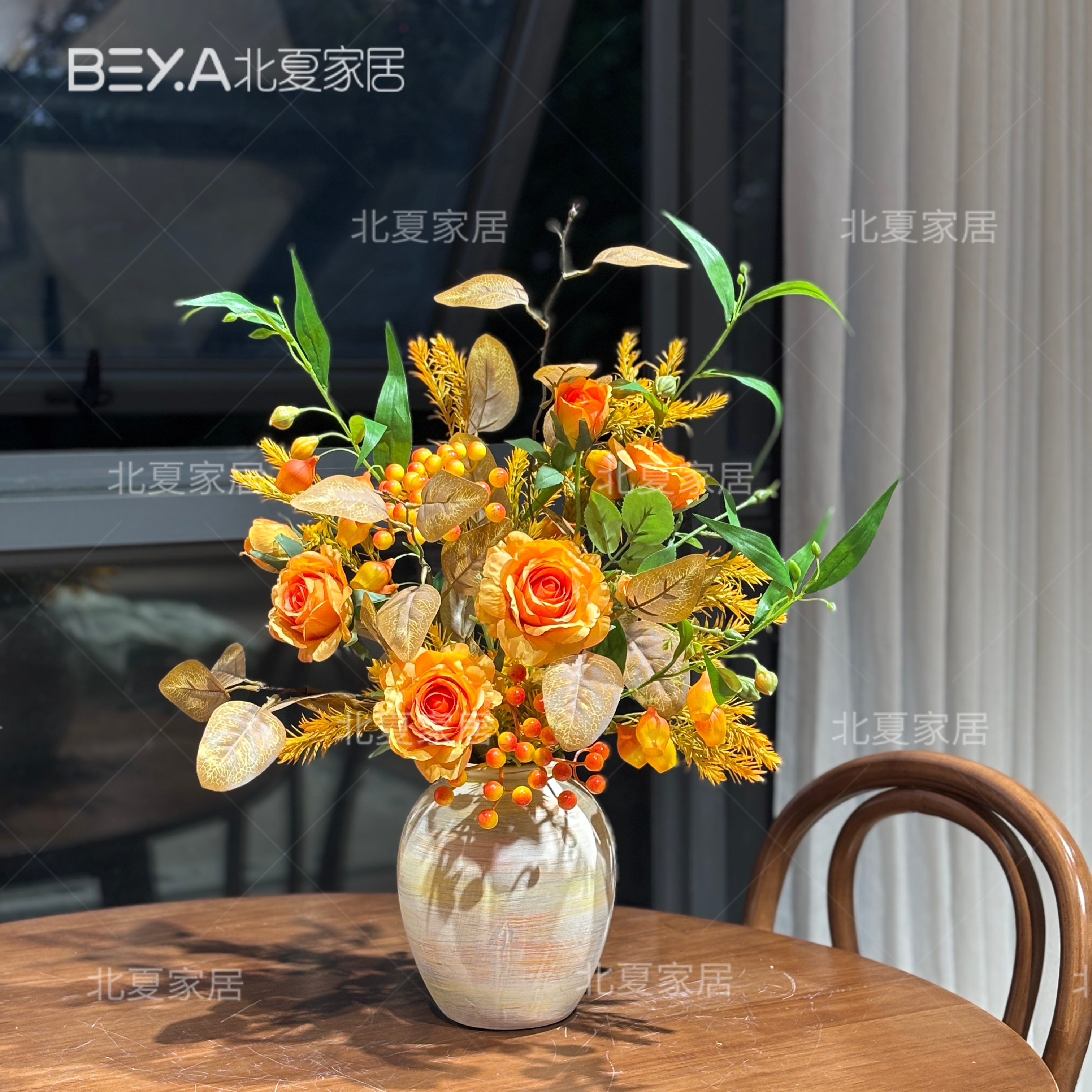 金秋岁月玫瑰花把束假花干花花束客厅摆设客厅餐桌装饰花艺摆件