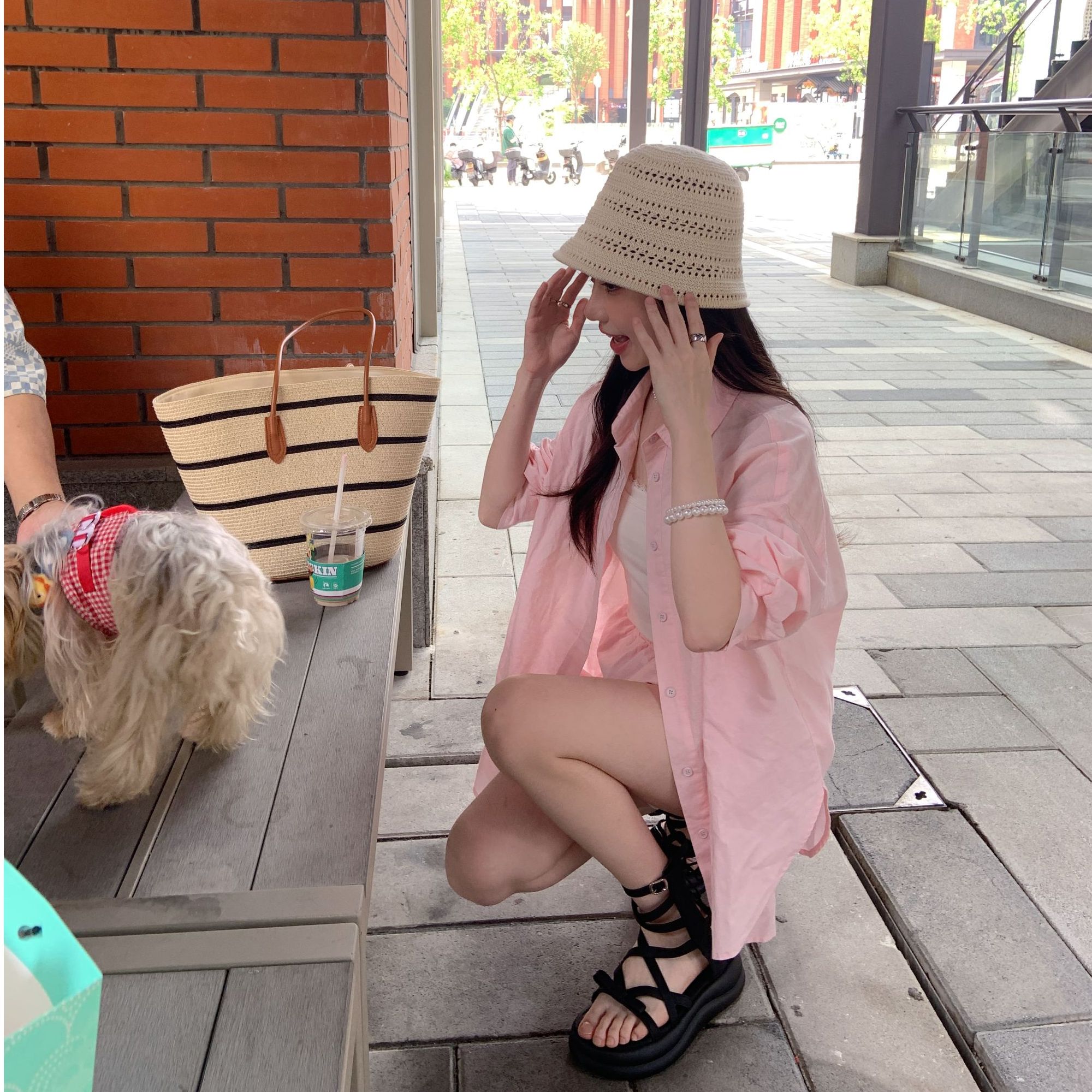 【悠闲假期】亚麻套装高品质衬衫短裤小马刺绣韩版宽松ins风