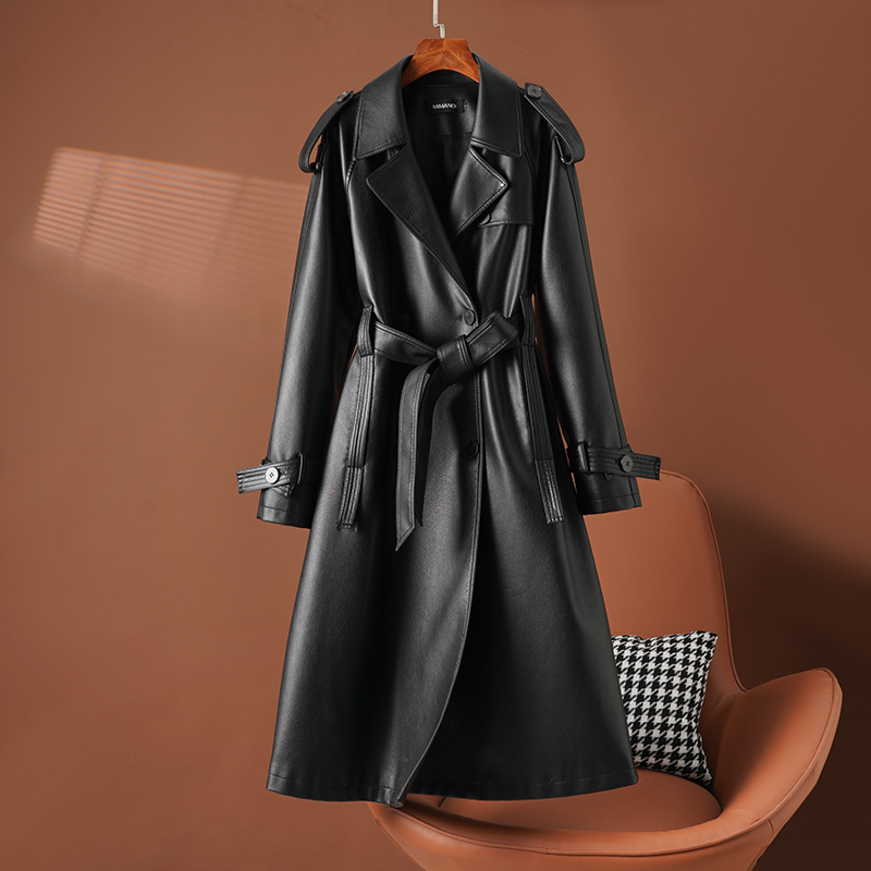 【星星】秋冬新款海宁真皮皮衣女中长款时尚绵羊皮风衣外套