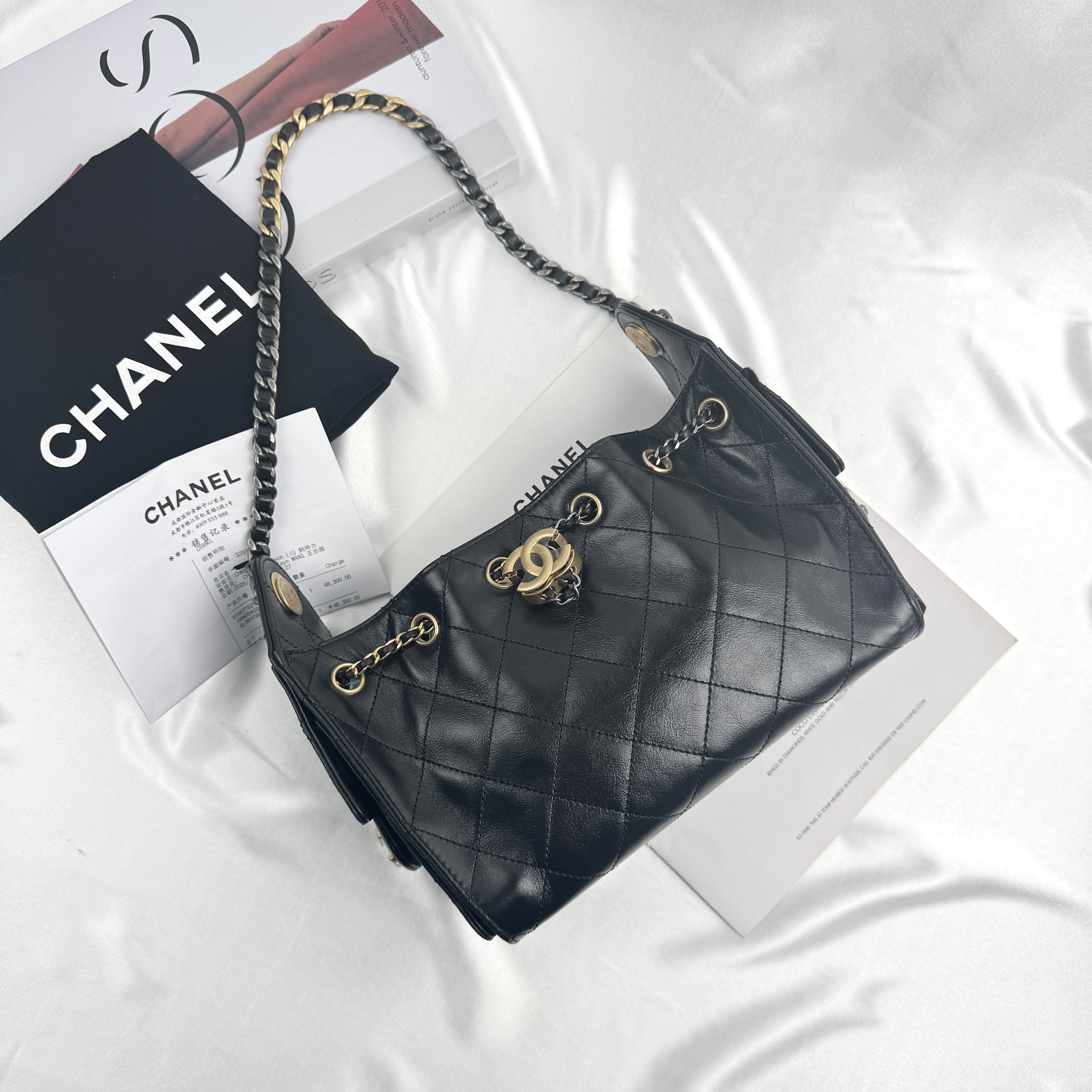 99新 Chanel/香奈儿 迷你25bag皱纹牛皮金银金属黑色