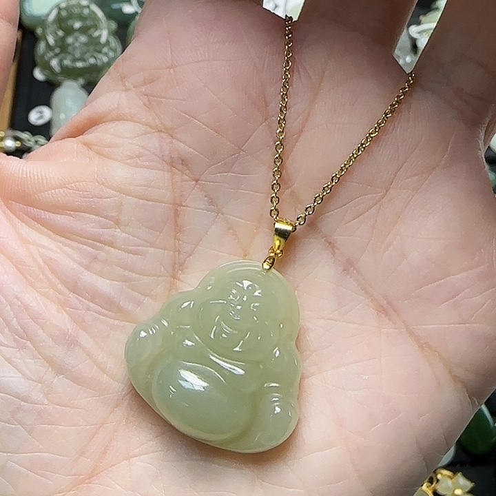 颈饰银S925镶嵌和田玉简****福