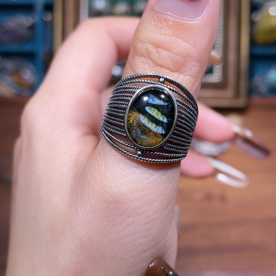 琥珀银S925镶嵌戒指