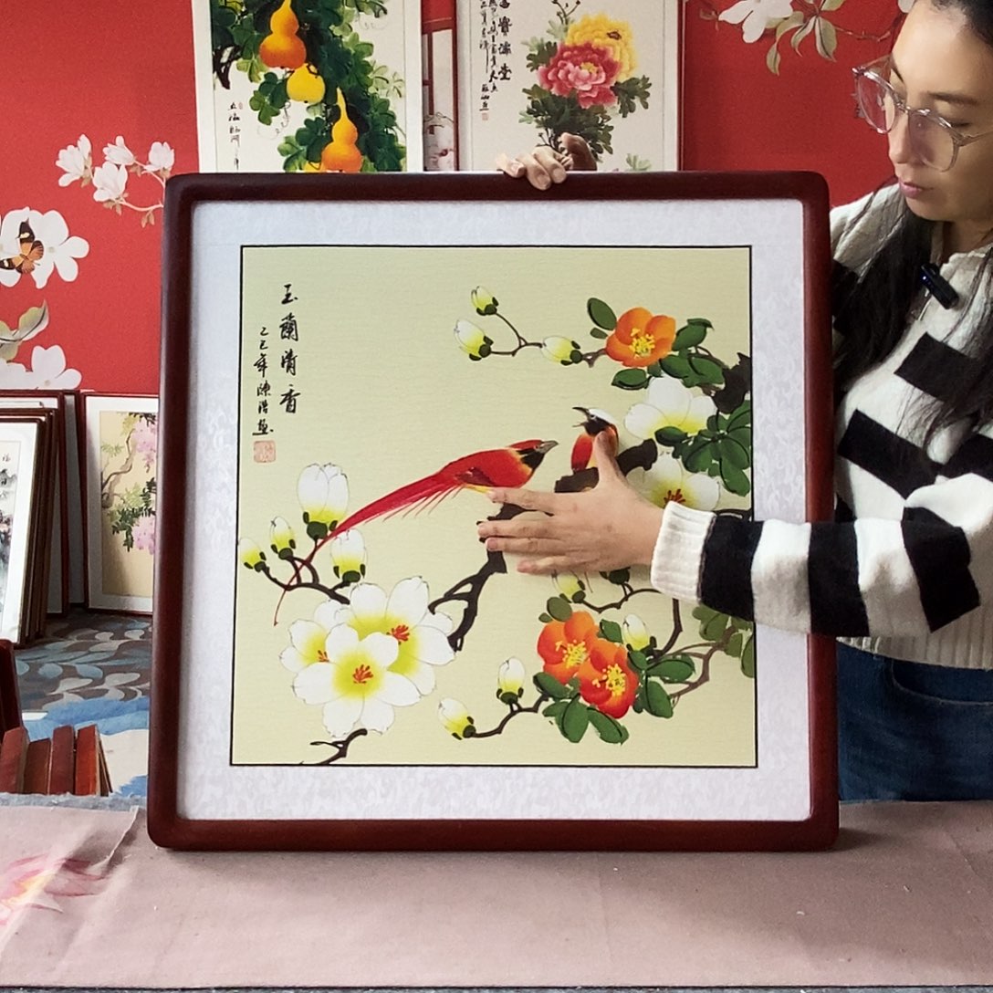 国画手写手绘带框包邮国画作品62✖️62