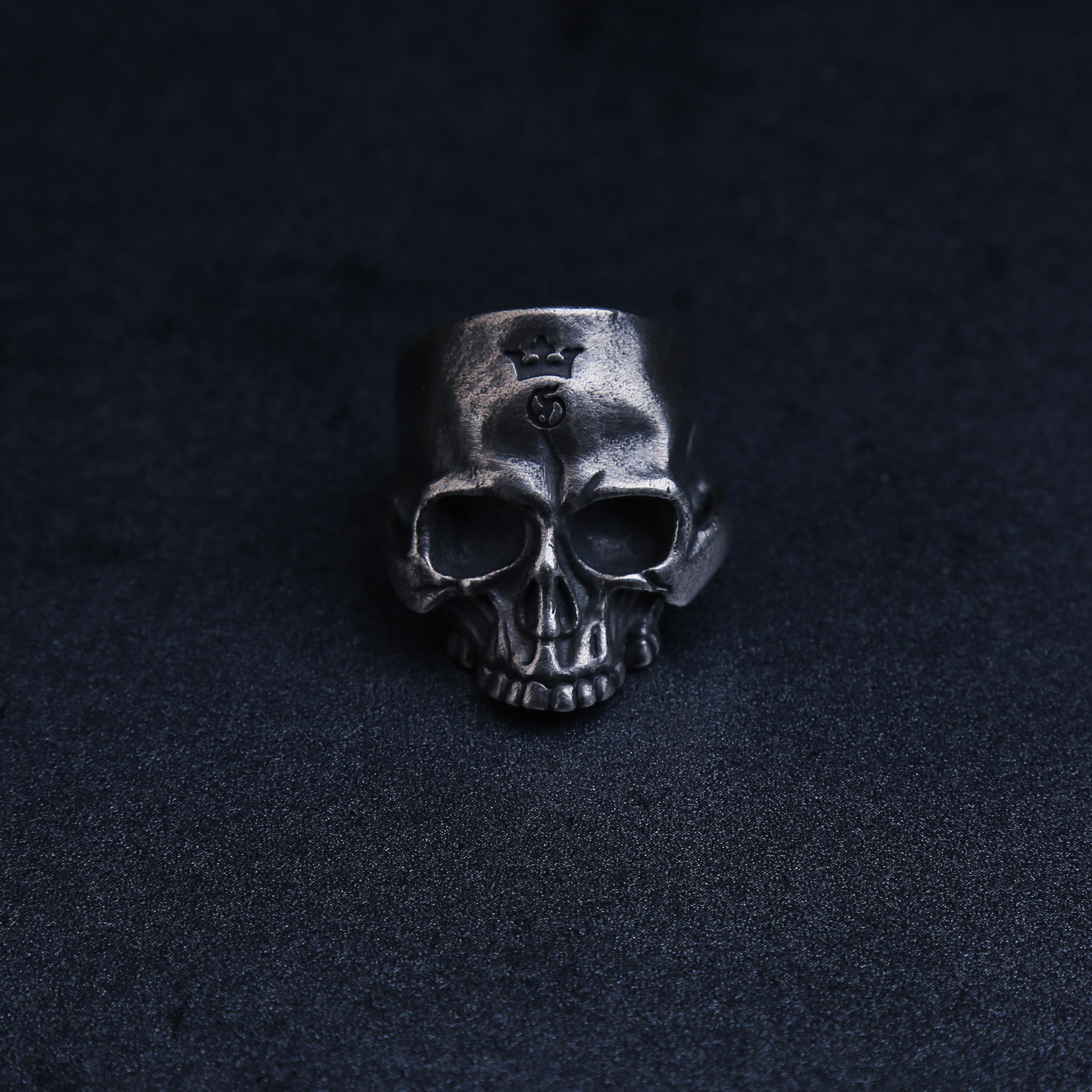 JINGMU/京牧 925银戒指 Gaboratory加伯重工机车朋克骷髅黑银男戒