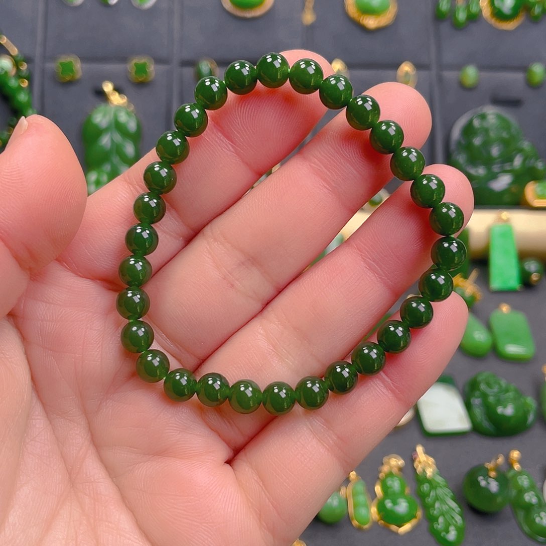 和田玉（碧玉）手链未镶嵌鱼*1.88