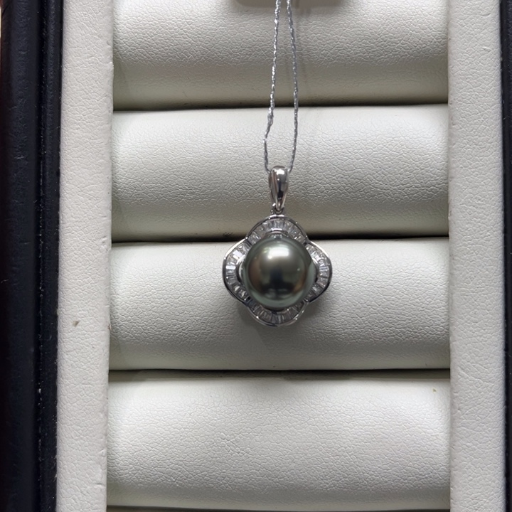 海水珍珠上新大溪地伯爵花吊坠10-11mm银S925镶嵌