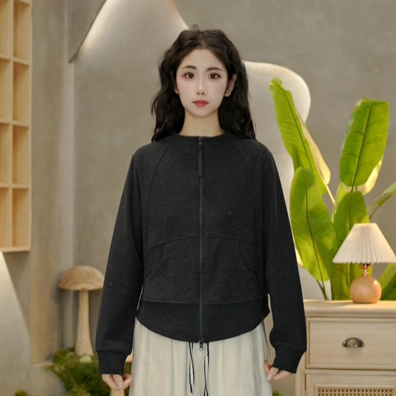 2172 加绒加厚卫衣女冬季新款澳绒开衫时尚休闲百搭立领拉链