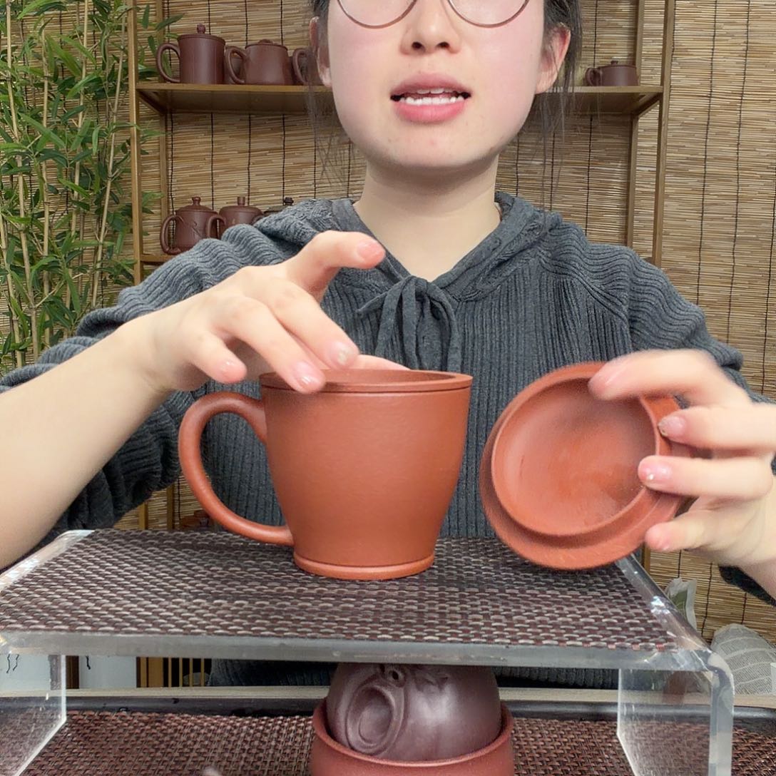 紫砂茶壶原矿红降坡马克三件套没礼盒300CC左右